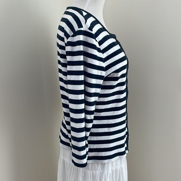 Blue/white striped 3/4 sleeve button down shirt by Rafaela women’s large - Picture 5 of 9